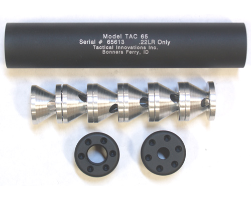 The TAC65 .22LR suppressor continues to set the standard for outstanding performance, light weight and an incredibly low price. As suppressor purchasers become more educated and understand the mechanics and construction of suppressors, the high performance features of the TAC65 at such an affordable retail price continues to make it one of the suppressor market's more popular choices. Compare the TAC65 to any other .22LR suppressor and we're sure that you'll agree that a TAC65 delivers the perfect combination of performance and price